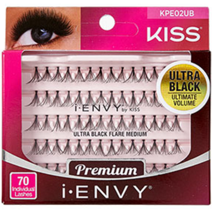 Kiss i-ENVY Premium Individual Eyelashes - 70 Individual Lashes - Ultra Black Flare Medium #KPE02UB