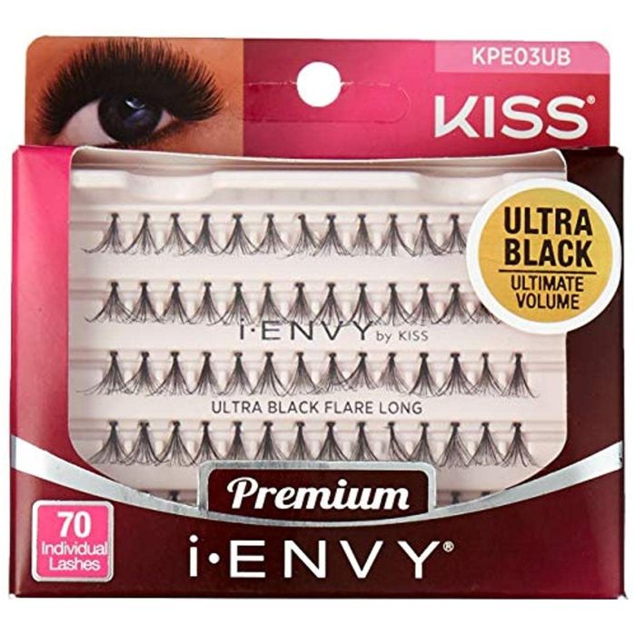 Kiss i-ENVY Premium Individual Eyelashes - 70 Individual Lashes - Ultra Black Flare Long #KPE03UB