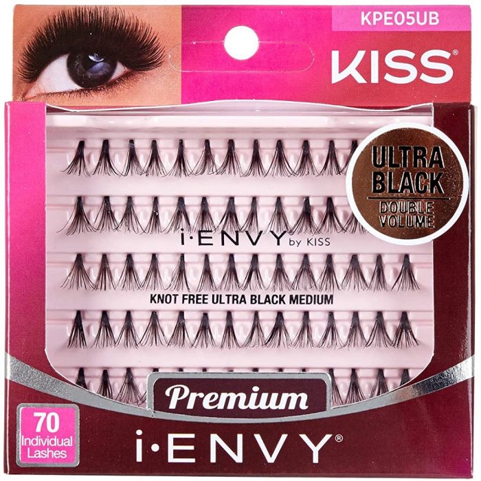 Kiss i-ENVY Premium Individual Eyelashes - 70 Individual Lashes - Knot Free Ultra Black Medium #KPE05UB