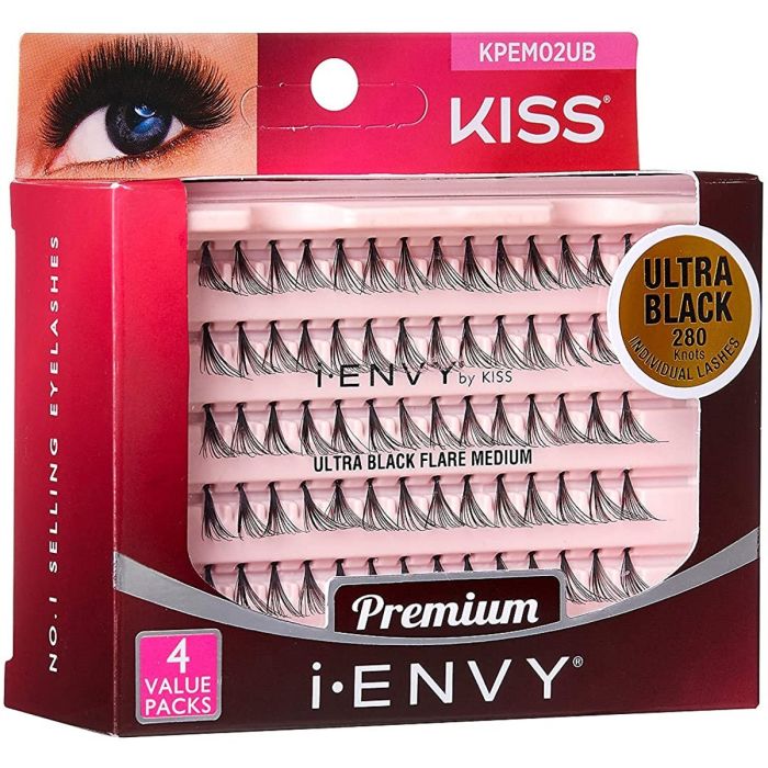 Kiss i-ENVY Premium Individual Eyelashes - 280 Individual Lashes - Ultra Black Flare Medium #KPEM02UB