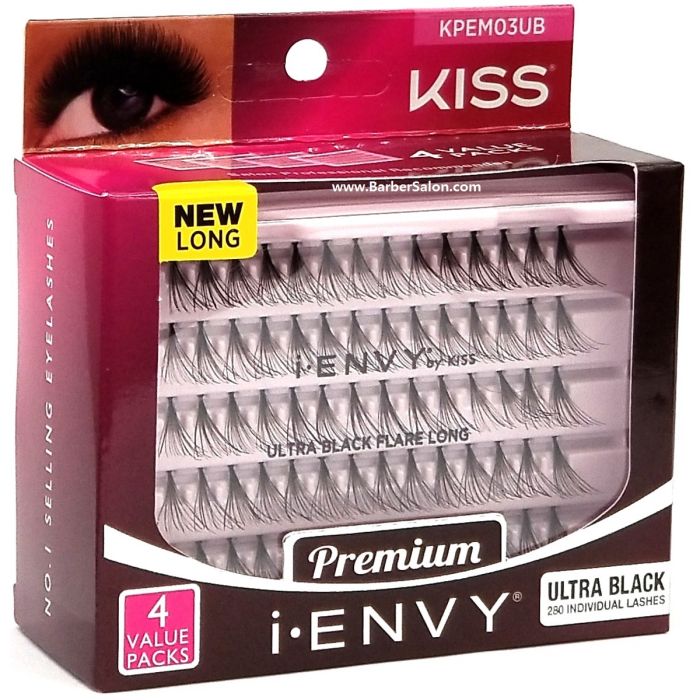 Kiss i-ENVY Premium Individual Eyelashes - 280 Individual Lashes - Ultra Black Flare Long #KPEM03UB