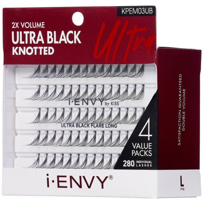 Kiss i-ENVY 2X Volume Knotted 280 Individual Eyelashes - Ultra Black Flare Long #KPEM03UB