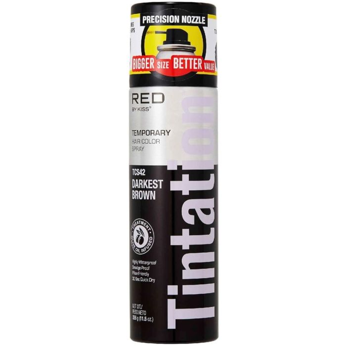 Red by Kiss Tintation Temporary Hair Color Spray 11.5 oz [Jumbo Size] [Darkest Brown #TCS42]