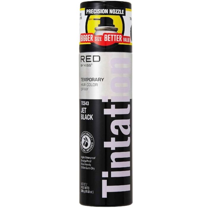 Red by Kiss Tintation Temporary Hair Color Spray 11.5 oz [Jumbo Size] [Jet Black #TCS43]