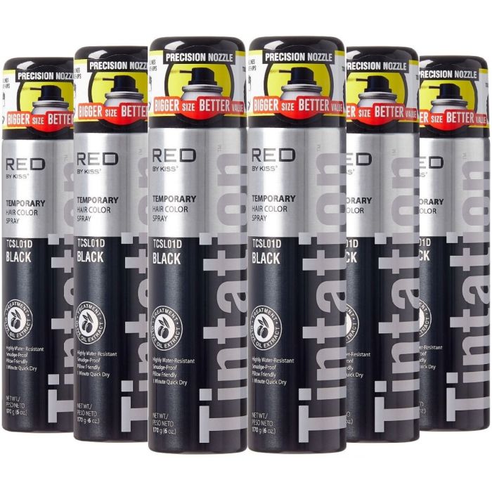 Red by Kiss Tintation Temporary Hair Color Spray 6 oz [Black #TCSL01D] [6 Pack]