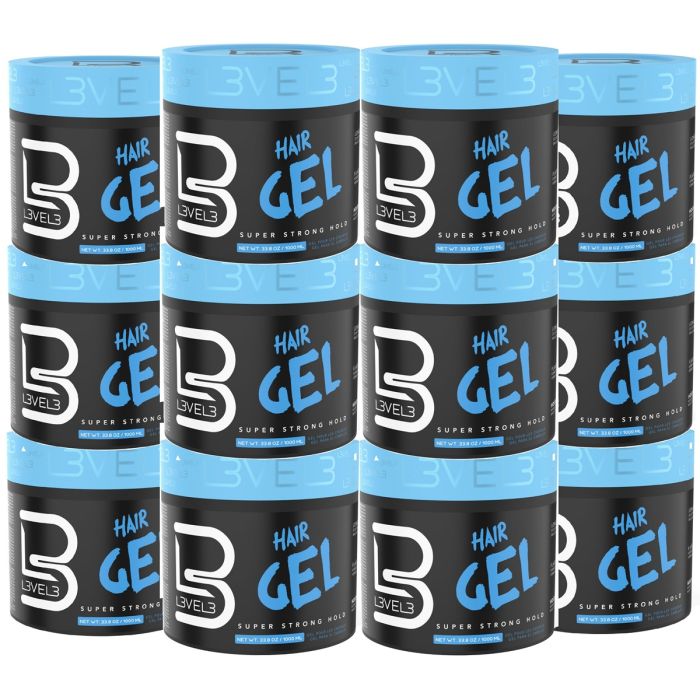 L3VEL3 Hair Styling Gel - Super Strong Hold 33.8 oz [12 Pack]