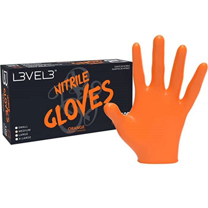 L3VEL3 Nitrile Gloves 100 Pcs - ORANGE [S-XL]