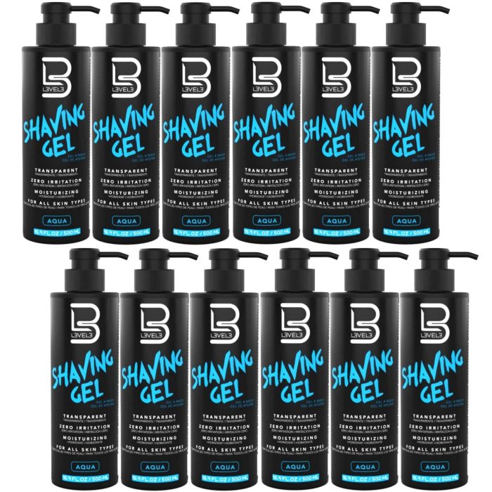 L3VEL3 Transparent Shaving Gel - Aqua 16.9 oz [12 Pack]