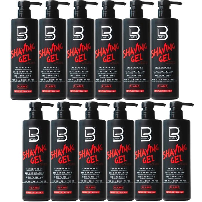 L3VEL3 Transparent Shaving Gel - Flame 16.9 oz [12 Pack]