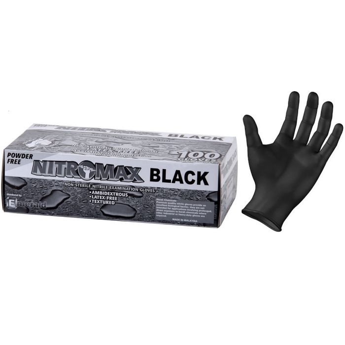 NitroMax Black Nitrile Examination Gloves 100 Pcs [M-XL]