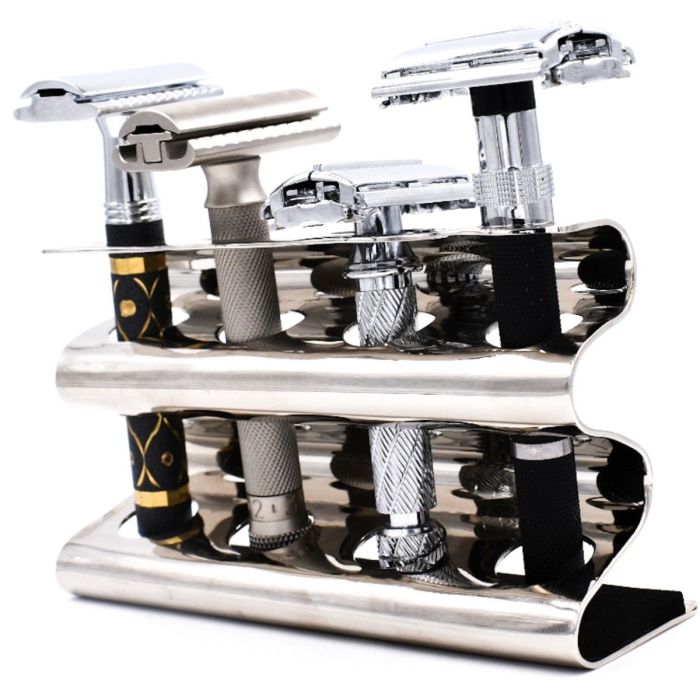 Parker Curved Chrome Safety Razor and Brush Stand #USS