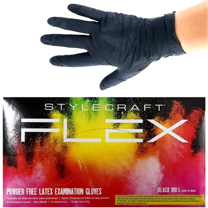 Stylecraft FLEX Powder Free Latex Examination Gloves Black 100 Pcs #SC337 [S to XL Available]