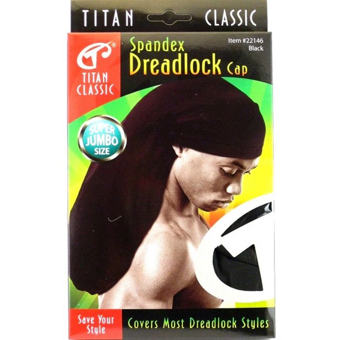 Titan Classic Spandex Dreadlock Cap Super Jumbo Size - Black #22146