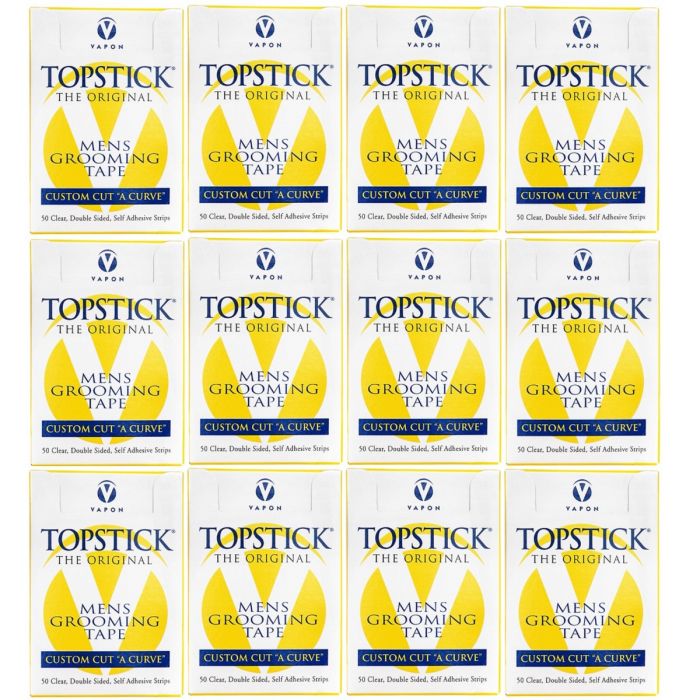 Vapon Topstick Mens Grooming Tape [Custom Cut "A Curve"] - 50 Strips [12 Pack]