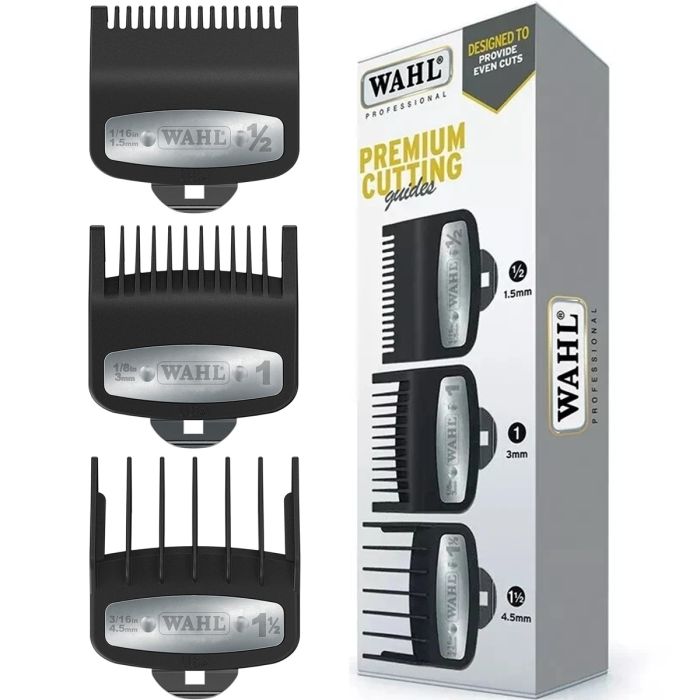Wahl Premium Cutting Guide Combs with Metal Clip 3 Pcs Set [#1/2, #1, #1-1/2] #3354-5001