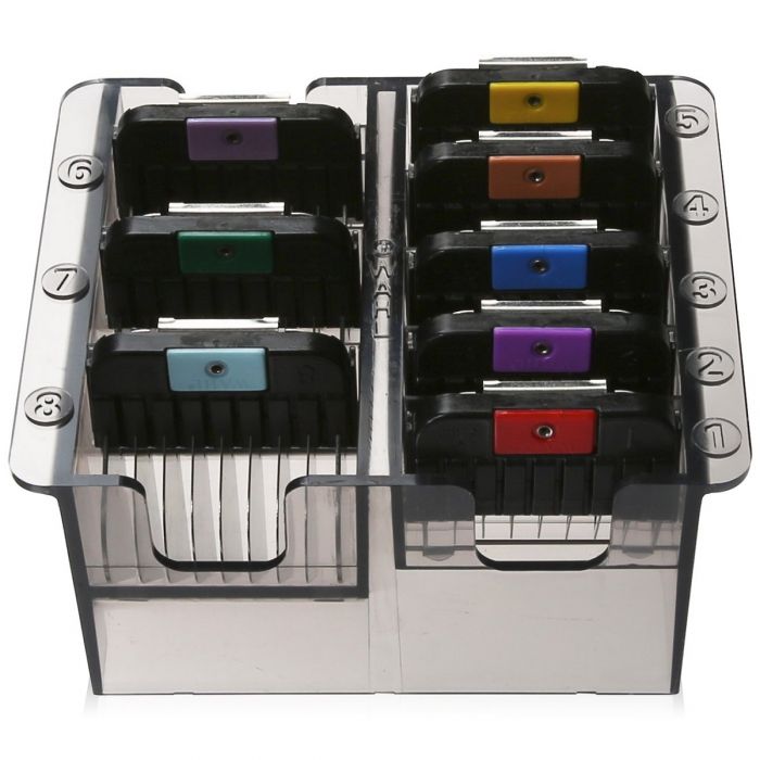 Wahl Stainless Steel Color Coded Guides 8 Pack with Caddy #3390