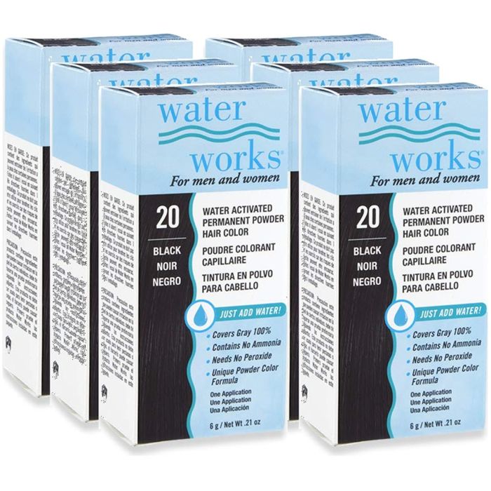Water Works Permanent Powder Hair Color 0.21 oz - #20 Black [6 Pack]