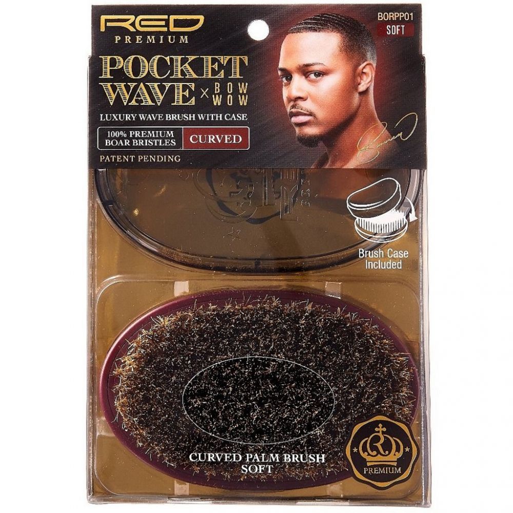 Red by Kiss Pocket Wave X Bow Wow 100 Premium Boar Bristles Curved