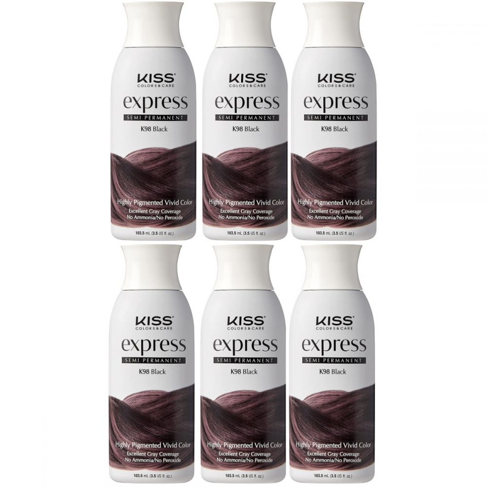 Kiss Express Semi Permanent Hair Color K98 Black 3.5 oz 6 Pack