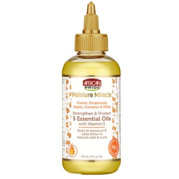 African Pride Moisture Miracle Castor, Grapeseed, Argan, Coconut & Olive Strengthen & Protect 5 Essential Oils 4 oz