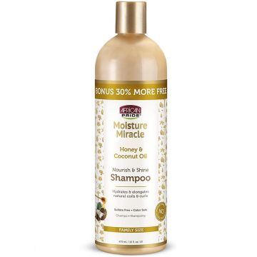 African Pride [BONUS 30% MORE FREE] Moisture Miracle Honey & Coconut Oil Nourish & Shine Shampoo 16 oz