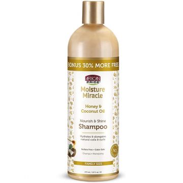 African Pride [BONUS 30% MORE FREE] Moisture Miracle Honey & Coconut Oil Nourish & Shine Shampoo 16 oz