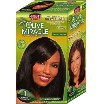 African Pride Olive Miracle Deep Conditioning No-Lye Relaxer Regular - 1 Complete Touch-Up