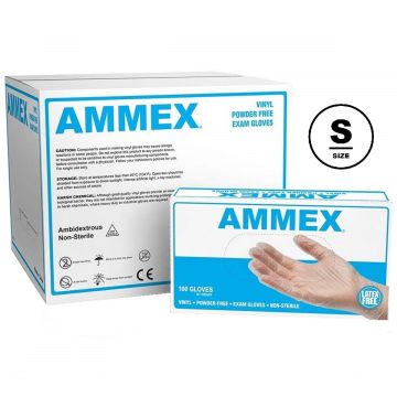 AMMEX Vinyl Powder Free Exam Gloves 1,000 Gloves [Small] #VPF62100 [100 Gloves x 10 Pack]
