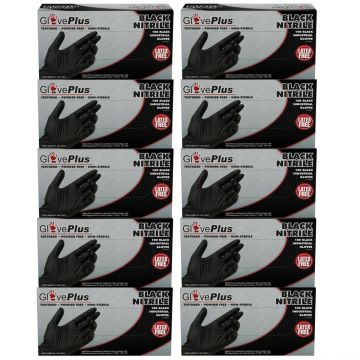 AMMEX GlovePlus Black Nitrile Gloves 100 Pcs [S-XL] [10 Pack]