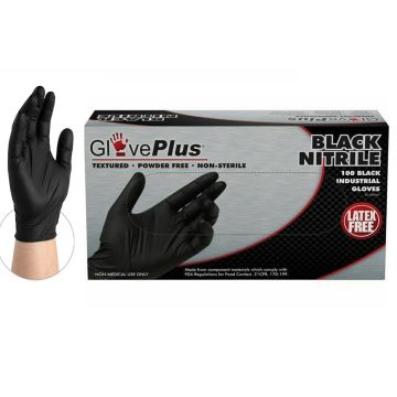 AMMEX GlovePlus Black Nitrile Gloves 100 Pcs [S-XL]