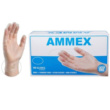 AMMEX Vinyl Powder Free Exam Gloves 100 Pcs [S-L]