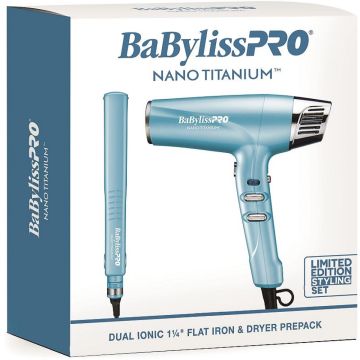 BaByliss Pro Nano Titanium 1" Ultra-Thin Straightener & Professional Pistol-Grip Dryer Combo #BNTPP36UC