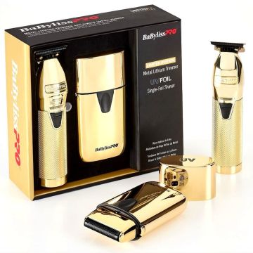 BaByliss Pro GOLDFX Collection - Metal Lithium Outlining Trimmer & Double Foil Shaver #FXHOLPK2G