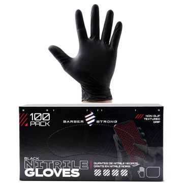 Barber Strong Black Nitrile Gloves 100 Pcs [S, M, L, XL]