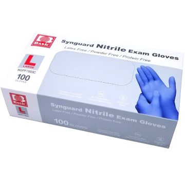 Basic Synguard Nitrile Exam Gloves Powder-Free Gloves - Blue 100 Pcs [M-L]