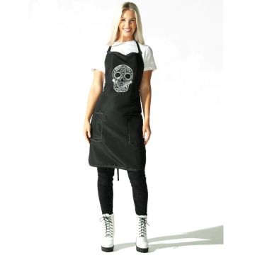 Betty Dain Sugar Skull Stylist Apron #173-BLK/SIL