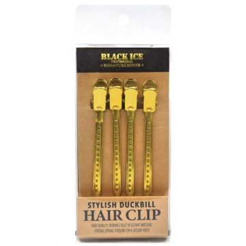 Black Ice Stylish Duckbill Hair Clips Gold - 4 Pack #BIC025GOL