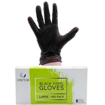Colortrak Disposable Powder Free Vinyl Gloves Black 100 Pcs [S-L] #100DG