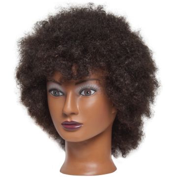 Diane Textured 100% Human Hair Mannequin Head - Black Hair Dark Complexion - Naomi 16" - 18" #D315