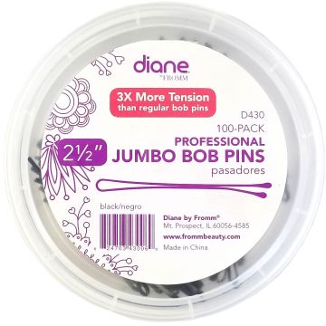Diane Professional Jumbo Bob Pins 2-1/2" Black - 100 Count Jar #D430