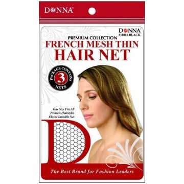 Donna Premium Collection French Mesh Thin Hair Net 3 Pcs - Black #11081