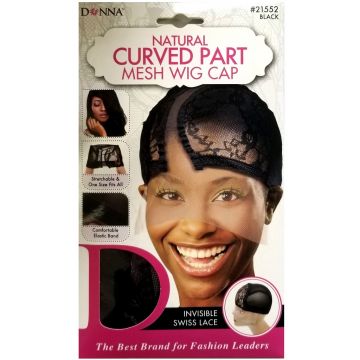 Donna Natural Curved Part Mesh Wig Cap Invisible Swiss Lace - Black #21552