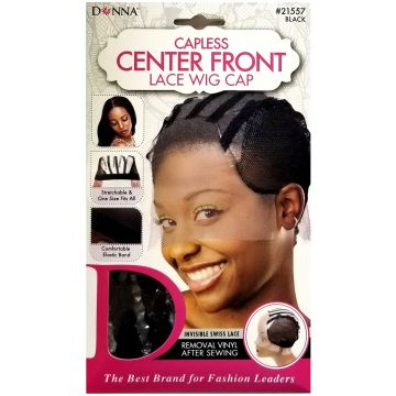 Donna Capless Center Front Lace Wig Cap Invisible Swiss Lace - Black #21557