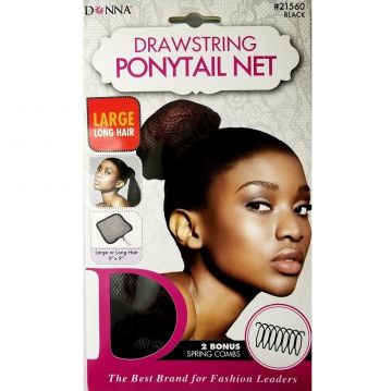 Donna Drawstring Ponytail Net Large Long Hair - Black #21560
