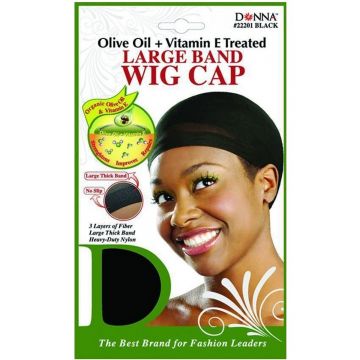 Donna Olive Oil + Vitamin E Treated Large Band Wig Cap 2 Pcs - Black #22201