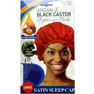 Donna Argan & Black Castor Organic Oils Satin Sleep Cap Large - Assorted #22611