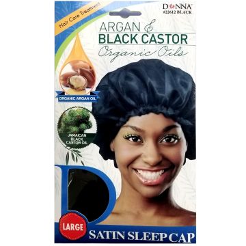 Donna Argan & Black Castor Organic Oils Satin Sleep Cap Large - Black #22612
