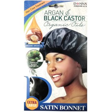 Donna Argan & Black Castor Organic Oils Satin Bonnet X-Large - Black #22624