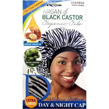 Donna Argan & Black Castor Organic Oils Deluxe Pattern Day & Night Cap X-Large - Zebra #22653