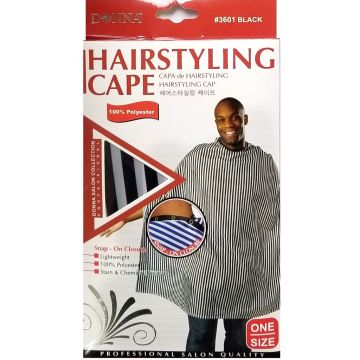 Donna Hairstyling Cape Snap-On Closure  - Black, Royal Blue, Red Stripe